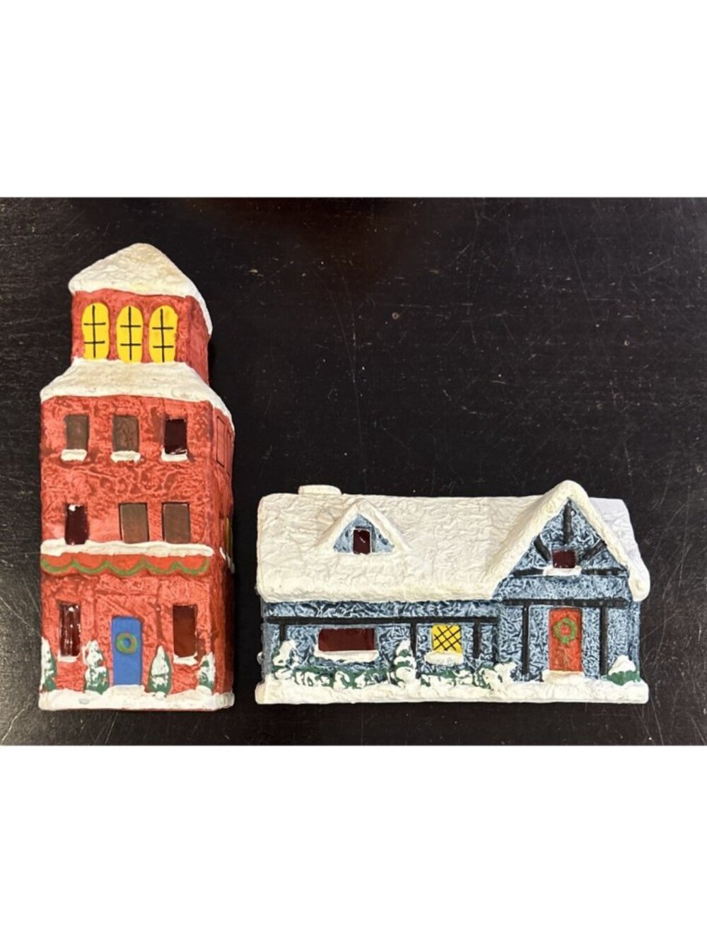 Vintage RB Japan Christmas Village Chalet House And Red Town House Ceramic